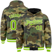 Load image into Gallery viewer, Custom Camo Neon Green-White Bomber Full-Snap Varsity Letterman Salute To Service Hoodie Jacket
