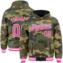 Load image into Gallery viewer, Custom Camo Pink-White Bomber Full-Snap Varsity Letterman Salute To Service Hoodie Jacket
