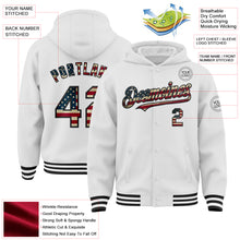 Load image into Gallery viewer, Custom White Vintage USA Flag-Black Bomber Full-Snap Varsity Letterman Hoodie Jacket
