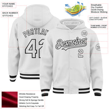 Load image into Gallery viewer, Custom White Black Bomber Full-Snap Varsity Letterman Hoodie Jacket
