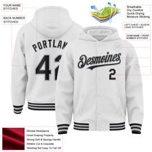 Load image into Gallery viewer, Custom White Black-Gray Bomber Full-Snap Varsity Letterman Hoodie Jacket
