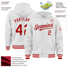 Load image into Gallery viewer, Custom White Red Bomber Full-Snap Varsity Letterman Hoodie Jacket
