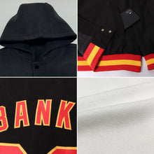 Load image into Gallery viewer, Custom White Purple-Black Bomber Full-Snap Varsity Letterman Two Tone Hoodie Jacket
