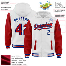 Load image into Gallery viewer, Custom White Red-Royal Bomber Full-Snap Varsity Letterman Two Tone Hoodie Jacket
