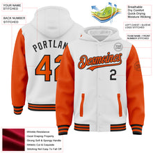 Load image into Gallery viewer, Custom White Orange-Black Bomber Full-Snap Varsity Letterman Two Tone Hoodie Jacket
