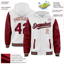 Load image into Gallery viewer, Custom White Crimson Black-City Cream Bomber Full-Snap Varsity Letterman Two Tone Hoodie Jacket
