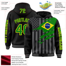 Load image into Gallery viewer, Custom Black Grass Green Light Yellow-Gray Brasil Brazilian Flag 3D Bomber Full-Snap Varsity Letterman Hoodie Jacket
