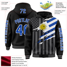 Load image into Gallery viewer, Custom Black Thunder Blue-Gray Uruguay Uruguayan Flag 3D Bomber Full-Snap Varsity Letterman Hoodie Jacket
