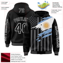 Load image into Gallery viewer, Custom Black Gray-White Argentina Argentinian Flag 3D Bomber Full-Snap Varsity Letterman Hoodie Jacket
