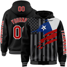 Load image into Gallery viewer, Custom Black Red-Gray Chile Chilean Flag 3D Bomber Full-Snap Varsity Letterman Hoodie Jacket
