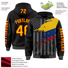 Load image into Gallery viewer, Custom Black Yellow Red-Gray Colombia Colombian Flag 3D Bomber Full-Snap Varsity Letterman Hoodie Jacket
