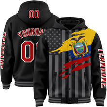 Load image into Gallery viewer, Custom Black Red-Gray Ecuador Ecuadorian Flag 3D Bomber Full-Snap Varsity Letterman Hoodie Jacket
