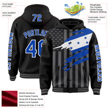 Load image into Gallery viewer, Custom Black Thunder Blue-Gray Honduras Honduran Flag 3D Bomber Full-Snap Varsity Letterman Hoodie Jacket
