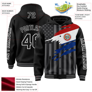 Custom Black Gray-White Paraguay Paraguayan Flag 3D Bomber Full-Snap Varsity Letterman Hoodie Jacket