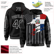 Load image into Gallery viewer, Custom Black Gray-White Dominicana Dominicanan Flag 3D Bomber Full-Snap Varsity Letterman Hoodie Jacket
