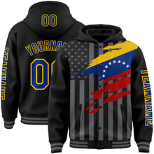 Load image into Gallery viewer, Custom Black Royal Yellow-Gray Venezuela Venezuelan Flag 3D Bomber Full-Snap Varsity Letterman Hoodie Jacket
