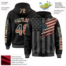 Load image into Gallery viewer, Custom Black Vintage USA Flag Cream-Gray 3D Bomber Full-Snap Varsity Letterman Hoodie Jacket
