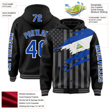 Load image into Gallery viewer, Custom Black Thunder Blue-Gray Nicaragua Nicaraguan Flag 3D Bomber Full-Snap Varsity Letterman Hoodie Jacket
