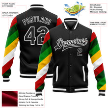 Load image into Gallery viewer, Custom Black White Christmas 3D Bomber Full-Snap Varsity Letterman Jacket
