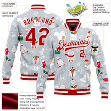 Load image into Gallery viewer, Custom Silver Red-White Christmas 3D Bomber Full-Snap Varsity Letterman Jacket
