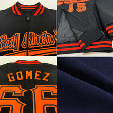 Load image into Gallery viewer, Custom Navy Neon Green Bomber Varsity Letterman Zipper Jacket
