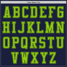 Load image into Gallery viewer, Custom Navy Neon Green Bomber Varsity Letterman Zipper Jacket
