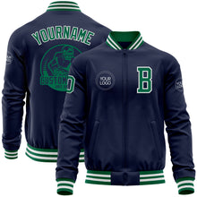 Load image into Gallery viewer, Custom Navy Kelly Green-White Bomber Varsity Letterman Zipper Jacket
