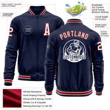 Load image into Gallery viewer, Custom Navy White-Red Bomber Varsity Letterman Zipper Jacket
