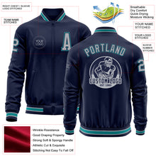 Load image into Gallery viewer, Custom Navy Gray-Teal Bomber Varsity Letterman Zipper Jacket
