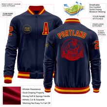 Load image into Gallery viewer, Custom Navy Red-Gold Bomber Varsity Letterman Zipper Jacket
