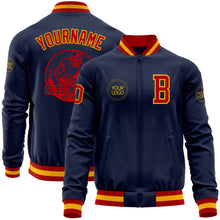 Load image into Gallery viewer, Custom Navy Red-Gold Bomber Varsity Letterman Zipper Jacket
