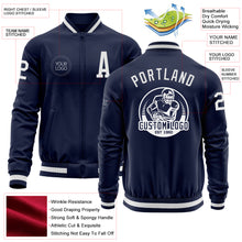 Load image into Gallery viewer, Custom Navy White Bomber Varsity Letterman Zipper Jacket
