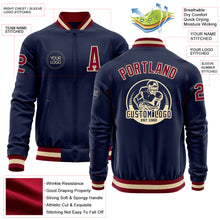 Load image into Gallery viewer, Custom Navy Maroon-Cream Bomber Varsity Letterman Zipper Jacket
