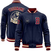 Load image into Gallery viewer, Custom Navy Maroon-Cream Bomber Varsity Letterman Zipper Jacket
