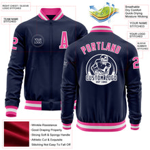 Load image into Gallery viewer, Custom Navy Pink-White Bomber Varsity Letterman Zipper Jacket
