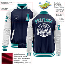 Load image into Gallery viewer, Custom Navy Teal-White Bomber Varsity Letterman Two Tone Zipper Jacket
