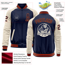 Load image into Gallery viewer, Custom Navy Orange-Cream Bomber Varsity Letterman Two Tone Zipper Jacket
