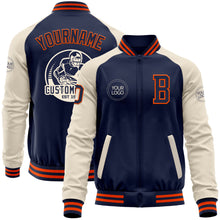 Load image into Gallery viewer, Custom Navy Orange-Cream Bomber Varsity Letterman Two Tone Zipper Jacket
