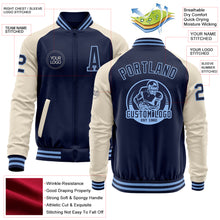 Load image into Gallery viewer, Custom Navy Light Blue-Cream Bomber Varsity Letterman Two Tone Zipper Jacket
