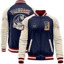 Load image into Gallery viewer, Custom Navy Vintage USA Flag Cream-Maroon Bomber Varsity Letterman Two Tone Zipper Jacket
