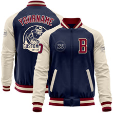 Load image into Gallery viewer, Custom Navy Maroon-Cream Bomber Varsity Letterman Two Tone Zipper Jacket
