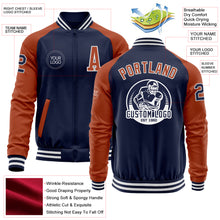 Load image into Gallery viewer, Custom Navy Texas Orange-White Bomber Varsity Letterman Two Tone Zipper Jacket
