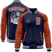 Load image into Gallery viewer, Custom Navy Texas Orange-White Bomber Varsity Letterman Two Tone Zipper Jacket
