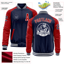 Load image into Gallery viewer, Custom Navy Red-White Bomber Varsity Letterman Two Tone Zipper Jacket
