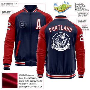 Custom Navy White-Red Bomber Varsity Letterman Two Tone Zipper Jacket