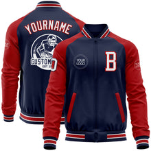 Load image into Gallery viewer, Custom Navy White-Red Bomber Varsity Letterman Two Tone Zipper Jacket
