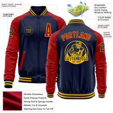 Load image into Gallery viewer, Custom Navy Red-Gold Bomber Varsity Letterman Two Tone Zipper Jacket
