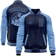 Load image into Gallery viewer, Custom Navy Light Blue Bomber Varsity Letterman Two Tone Zipper Jacket
