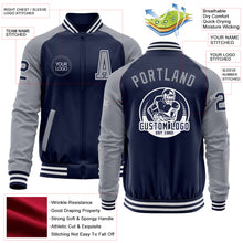 Load image into Gallery viewer, Custom Navy Gray-White Bomber Varsity Letterman Two Tone Zipper Jacket
