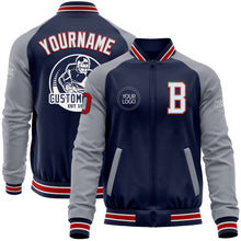 Load image into Gallery viewer, Custom Navy Gray-Red Bomber Varsity Letterman Two Tone Zipper Jacket
